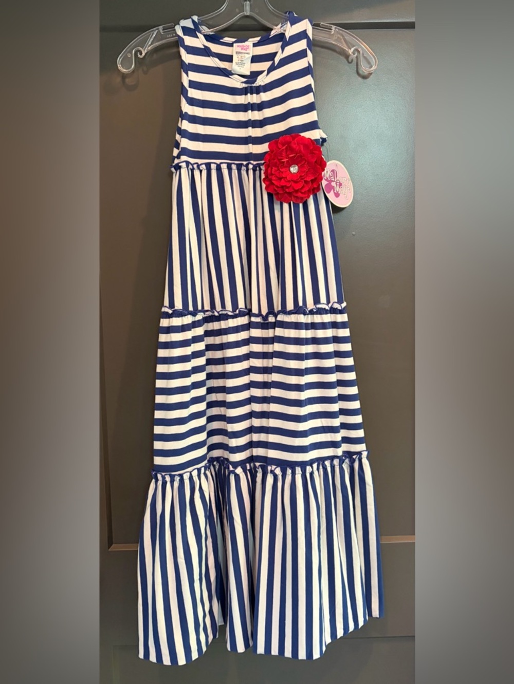 Mallory May Blue & White Striped Sleeveless Maxi Dress Girls Size 7 NWT